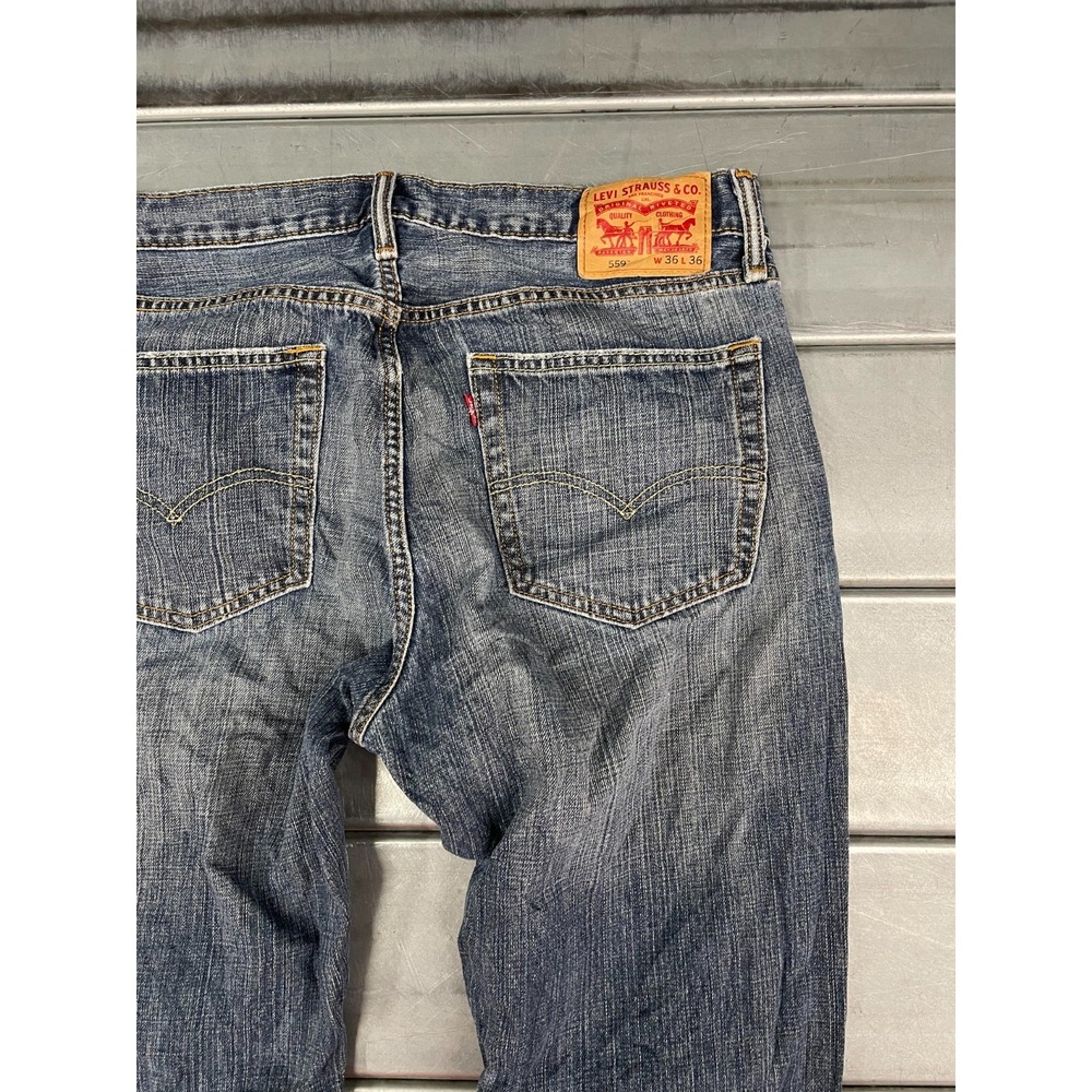 Levis 559 Jeans Mens 36X35 Blue Medium Wash Denim Relaxed Straight 100% Cotton - Picture 14 of 16